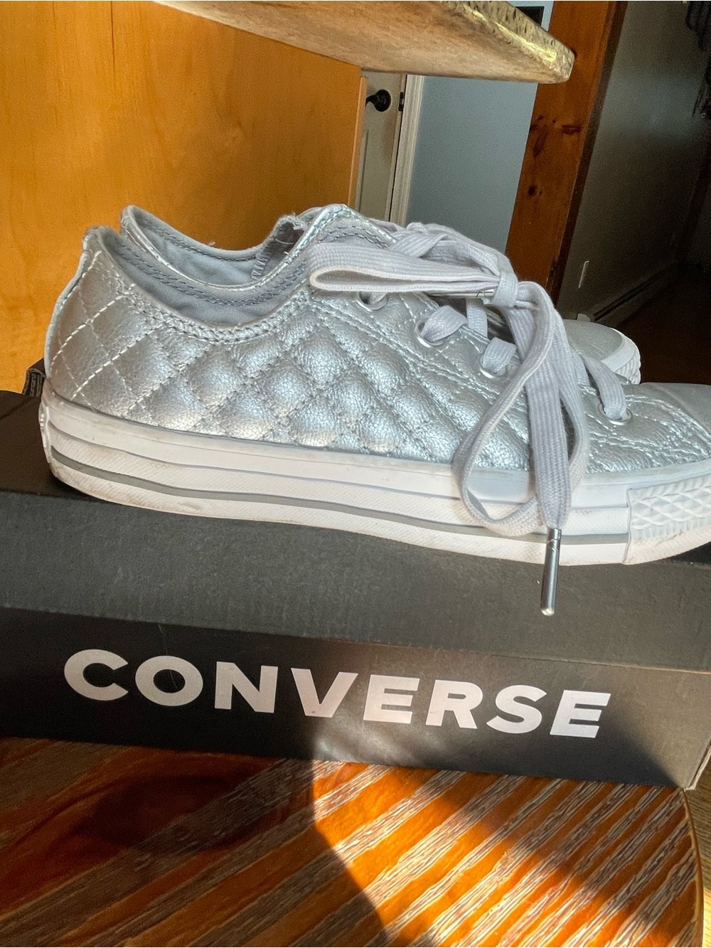 Converse Quilted Metallic Silver Low-Top Sneakers